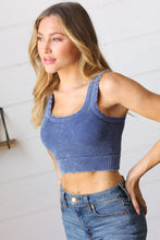 Load image into Gallery viewer, Washed Navy Rib Cropped Square Neck Tank
