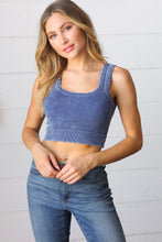 Load image into Gallery viewer, Washed Navy Rib Cropped Square Neck Tank