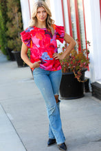 Load image into Gallery viewer, Red &amp; Fuchsia Floral Smocked Ruffle Sleeve Top