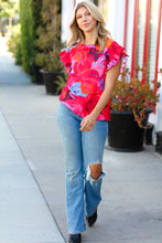 Load image into Gallery viewer, Red &amp; Fuchsia Floral Smocked Ruffle Sleeve Top