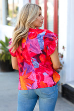 Load image into Gallery viewer, Red &amp; Fuchsia Floral Smocked Ruffle Sleeve Top