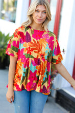 Load image into Gallery viewer, Burnt Orange Drop Shoulder Floral Babydoll Top