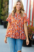 Load image into Gallery viewer, Rust &amp; Chocolate Floral Frill Ruffle Hem Tiered Swing Top