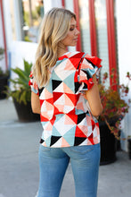 Load image into Gallery viewer, Ivory &amp; Burnt Orange Geo Print Smocked Ruffle Frill Sleeve Top