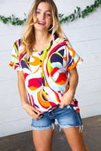 Load image into Gallery viewer, Orange Geometric V Neck Drop Shoulder Top