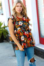 Load image into Gallery viewer, Burnt Orange Flat Floral Print Ruffle Sleeve Babydoll Top
