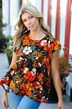 Load image into Gallery viewer, Burnt Orange Flat Floral Print Ruffle Sleeve Babydoll Top