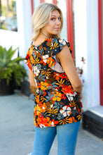 Load image into Gallery viewer, Burnt Orange Flat Floral Print Ruffle Sleeve Babydoll Top