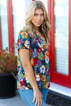 Load image into Gallery viewer, Teal &amp; Maroon Flat Floral Print Top