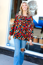 Load image into Gallery viewer, Magenta &amp; Rust Boho Floral Bubble Sleeve Top