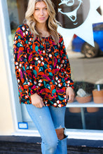 Load image into Gallery viewer, Magenta &amp; Rust Boho Floral Bubble Sleeve Top