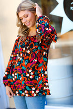 Load image into Gallery viewer, Magenta &amp; Rust Boho Floral Bubble Sleeve Top