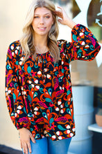 Load image into Gallery viewer, Magenta &amp; Rust Boho Floral Bubble Sleeve Top