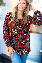 Load image into Gallery viewer, Magenta &amp; Rust Boho Floral Bubble Sleeve Top