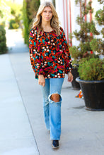 Load image into Gallery viewer, Magenta &amp; Rust Boho Floral Bubble Sleeve Top