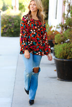 Load image into Gallery viewer, Magenta &amp; Rust Boho Floral Bubble Sleeve Top