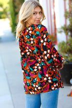 Load image into Gallery viewer, Magenta &amp; Rust Boho Floral Bubble Sleeve Top