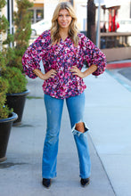 Load image into Gallery viewer, Purple Floral Print V Neck Woven Top