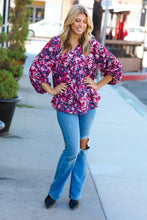 Load image into Gallery viewer, Purple Floral Print V Neck Woven Top