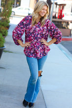 Load image into Gallery viewer, Purple Floral Print V Neck Woven Top