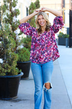 Load image into Gallery viewer, Purple Floral Print V Neck Woven Top