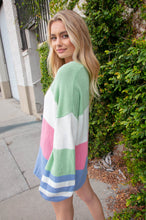 Load image into Gallery viewer, Mint V Neck Color Block Slouchy Knit Sweater