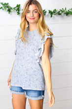 Load image into Gallery viewer, Washed Blue Floral Tiered Flutter Sleeve Top