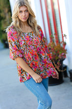 Load image into Gallery viewer, Sage Floral Chiffon Three Quarter Sleeve Peplum Top