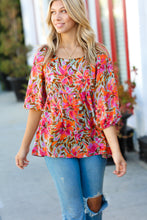 Load image into Gallery viewer, Sage Floral Chiffon Three Quarter Sleeve Peplum Top