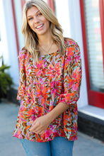 Load image into Gallery viewer, Sage Floral Chiffon Three Quarter Sleeve Peplum Top