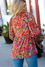 Load image into Gallery viewer, Sage Floral Chiffon Three Quarter Sleeve Peplum Top