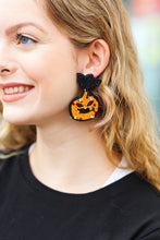 Load image into Gallery viewer, Halloween Jack-o-Lantern Beaded Dangle Earrings