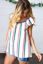Load image into Gallery viewer, Multicolor Striped Raglan Flutter Sleeve Top