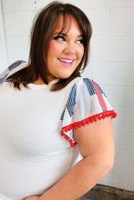 Load image into Gallery viewer, Patriotic Pom Pom Lace Flutter Sleeve Top