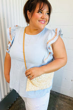 Load image into Gallery viewer, Chambray Embroidered Flutter Sleeve Top