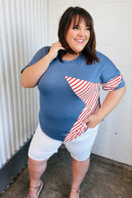 Load image into Gallery viewer, Red Striped Star Detail French Terry Patriotic Top