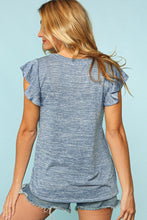Load image into Gallery viewer, Denim Two Tone V Neck Ruffle Sleeve Top