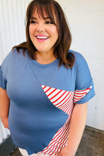 Load image into Gallery viewer, Red Striped Star Detail French Terry Patriotic Top
