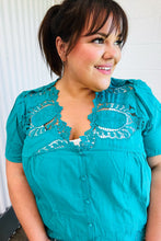 Load image into Gallery viewer, Teal Cotton Embroidered Button Down Cotton Top
