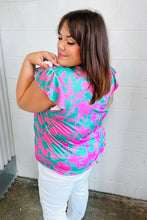 Load image into Gallery viewer, Pink &amp; Green Floral Print Frilled Short Sleeve Yoke Top