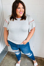 Load image into Gallery viewer, Heather Grey Striped Flutter Sleeve Tie Back Top