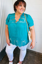 Load image into Gallery viewer, Teal Cotton Embroidered Button Down Cotton Top
