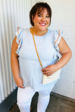 Load image into Gallery viewer, Chambray Embroidered Flutter Sleeve Top