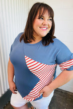 Load image into Gallery viewer, Red Striped Star Detail French Terry Patriotic Top