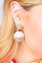 Load image into Gallery viewer, Gold &amp; Ivory Lantern Raffia Dangle Ball Earrings