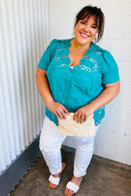 Load image into Gallery viewer, Teal Cotton Embroidered Button Down Cotton Top