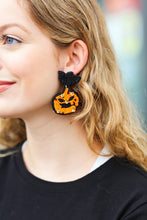 Load image into Gallery viewer, Halloween Jack-o-Lantern Beaded Dangle Earrings