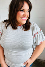 Load image into Gallery viewer, Heather Grey Striped Flutter Sleeve Tie Back Top