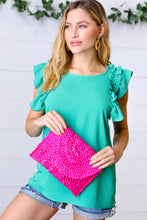 Load image into Gallery viewer, Hot Pink Woven Raffia Flap Closure Clutch Bag