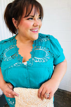 Load image into Gallery viewer, Teal Cotton Embroidered Button Down Cotton Top